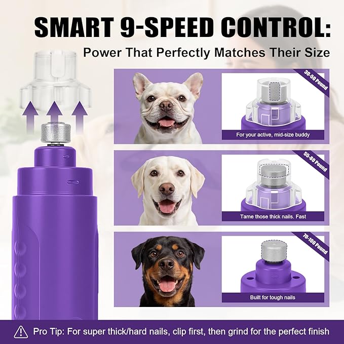 Best Dog Nail Grinder 2026 New 9-Speed Professional Quiet Painless Electric Drill Trimmers for Large Medium Dogs with Quick Sensor Guard, 2 LED Lights, 2000mAh USB Rechargeable