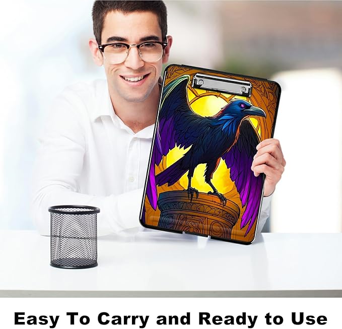 Eagle with Purple Wings A4 Clipboard with Storage Pen Holder, Clipboards Organizer Nursing Clipboard Foldable File Folder Plastic Clipboard Folio Clip Board for Office Students Classroom