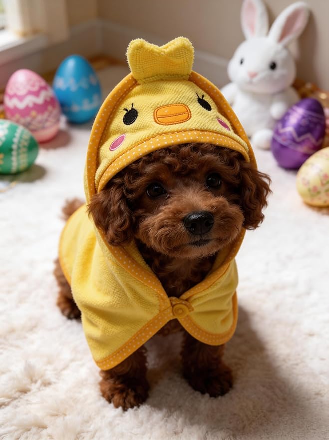 Dog Hooded Bathrobe Towel, Fast Drying Bath Towel Absorbent Warm Blanket Yellow M