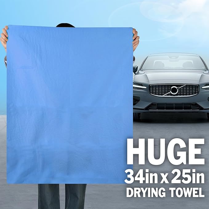 2 Pack Premium XL Shammy Cloth for Car Drying, 34”x25” Chamois Towel for Car, Super Absorbent Shammy Towel for Car, Reusable Soft Car Drying Towels