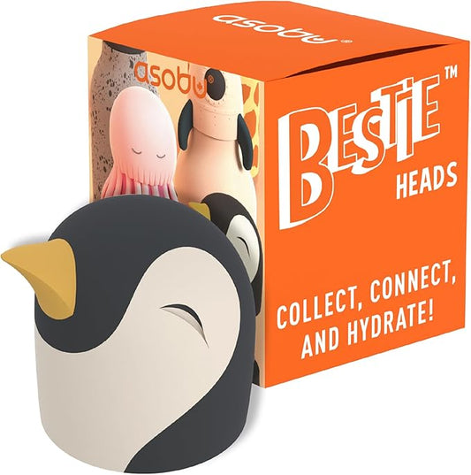 asobu Bestie Bottle Replacement Head For Insulated Stainless Steel Water Bottle, Detachable Soft Animal Head, Collectable Bottle Head for Fun Drinking For Kids, Penguin