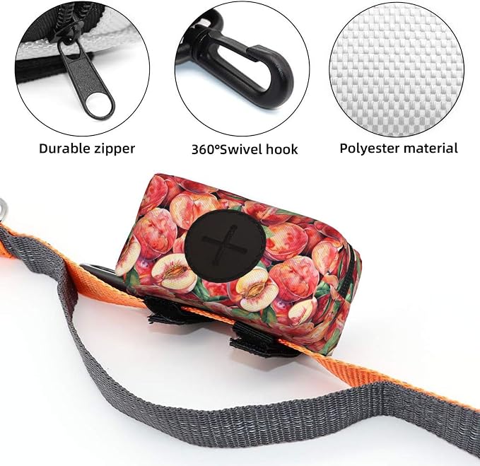 Peaches Pet Waste Bag Dispenser 0.2L | Portable Dog Poop Holder Waste Bag With Zipper Park Doggy Walking Accessory