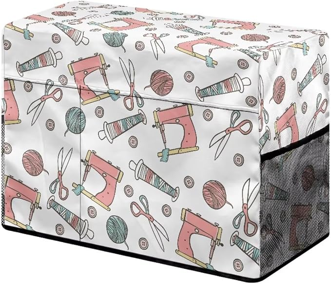 Sewing Machine Cover,Protective Cover with Side Handle and Sewing Essentials Pockets,Dust & Pet Hair Protection,Fits Standard Singer & Brother Machine Sewing Machine Wool Ball Print