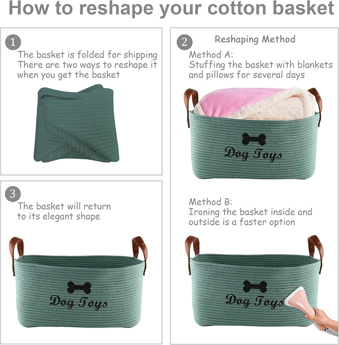 Morezi Dog toy basket, 16.5"x10.6"x 7.5" puppy toy basket bins, pet organizer, laundry basket storage bin - Perfect for organizing toys, blankets, leashes, coat and stuff - Green