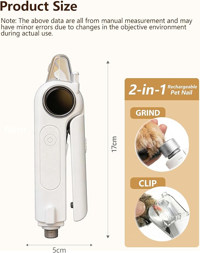 2-in-1 Pet Nail Clipper and Grinder with LED Light & Safety Guard - Painless Quiet Grooming Tool for Small & Large Dogs & Cats, Avoid Overcutting Professional Pet Trimmer