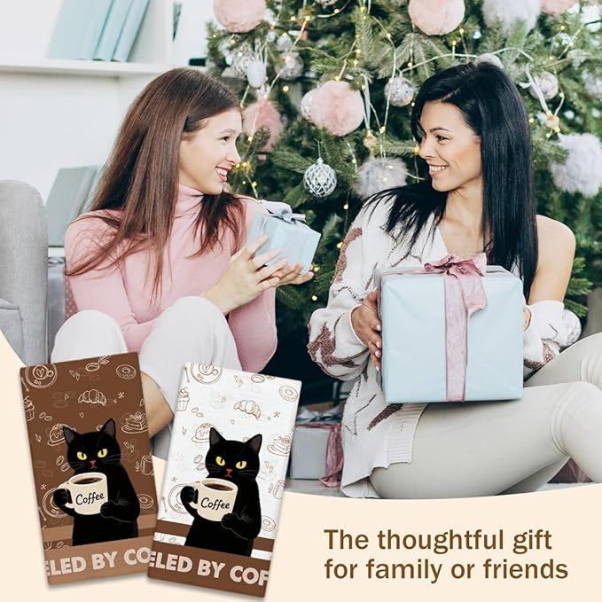 WwongxianB Black Cat Kitchen Towels Decorative Set of 2, Vintage Coffee Towel Hand Towels Highly Absorbent Dish Cloths 16x24 Inches, Bathroom Dining Room Decor, Cat Lovers Gifts -01