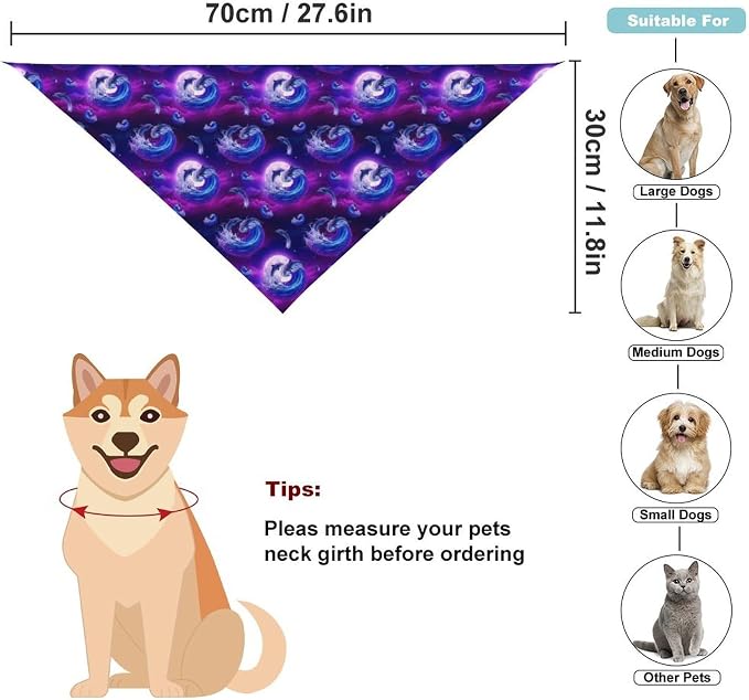 Washable Portable Pet Scarf Dolphin Printed for Small to Large Dogs Travel, Wedding Party, Daily Wear, Ultra Soft Fashion Scarves