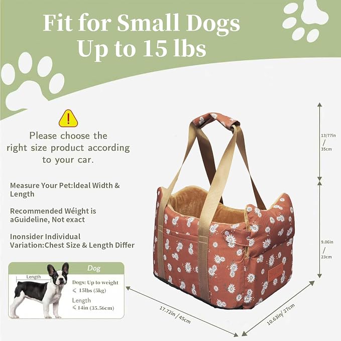 Dog Car Seat for Small Dogs 5-15 lbs,Cofe Color | Pet Travel Booster Seat with Safety Leash, Detachable Seat Belt,Storage Pockets