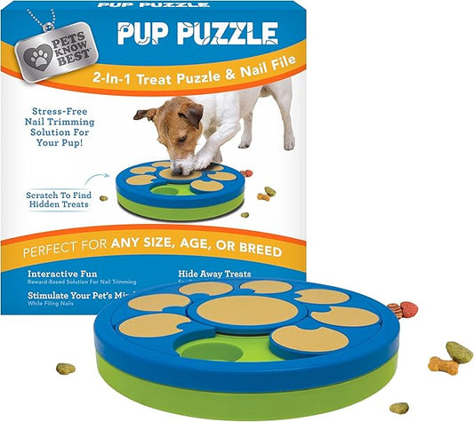 Pup Puzzle Interactive Dog Nail File Treat Dispensing Toy, Mentally Stimulating Nail Trimmer, Paw Care and Play Toy | Difficulty Level; Easy