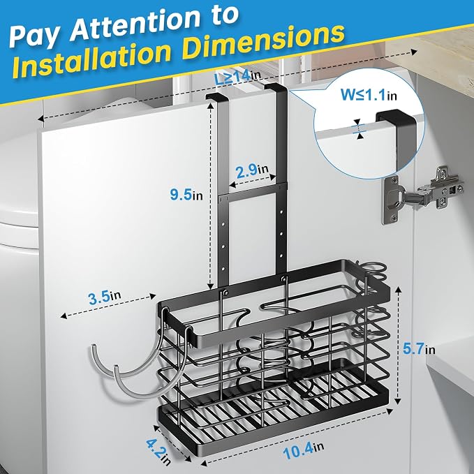 2026 Upgraded 3-in-1 Universal Hair Tool Organizer, L Size, Black | Adjustable Height Metal Hair Dryer Holder, Wall Mounted, Over Cabinet Door, Countertop, Bathroom Storage