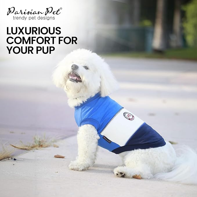 Parisian Pet World Champion Dog Tank Top - Breathable Cotton Pet Apparel - Blue Puppy Clothes - Lightweight Doggie T Shirts for Dogs - Comfortable Sporty Dog Clothes - Summer Shirts for Large Dogs