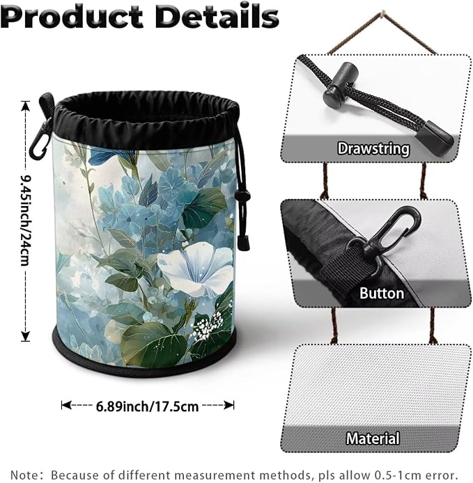 Floral Print Portable Clothespin Bag, Drawstring Laundry Peg Organizer with Hanging Loop, Compact Storage Pouch for Clips, Ideal for Camping Trips, Home Drying Rack, RV