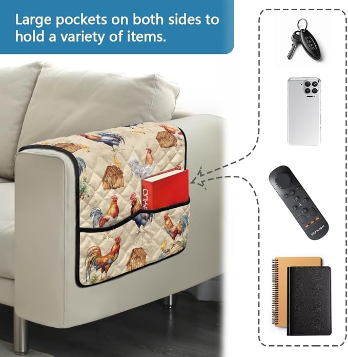 Rooster Sofa Armrest Cover Anti-Stain Dustproof Armchair Slipcovers Sofa Arm Cover, Removable Washable Stretch Armchair Slipcovers Universal Stylish Couch Covers