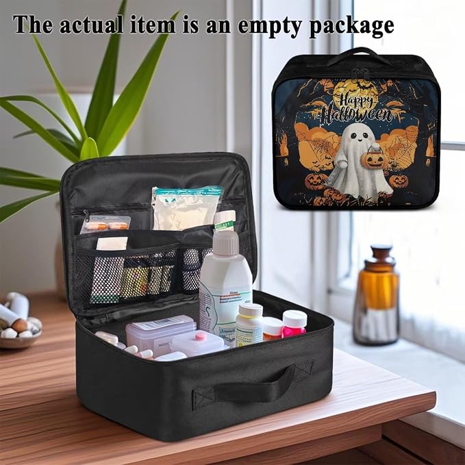 Halloween First Aid Kit Bag Ghost Pumpkin Empty First Aid Bag Medical Bag Empty Large Capacity for Home Office and Travel Use Lightweight Washable Soft Fabric