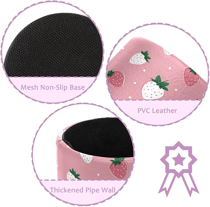 Faux Leather Pen Holder for Desk, Pencil Organizer Pink Strawberries Pen Cup Desk Decor Makeup Brush Holder Storage for Office Home