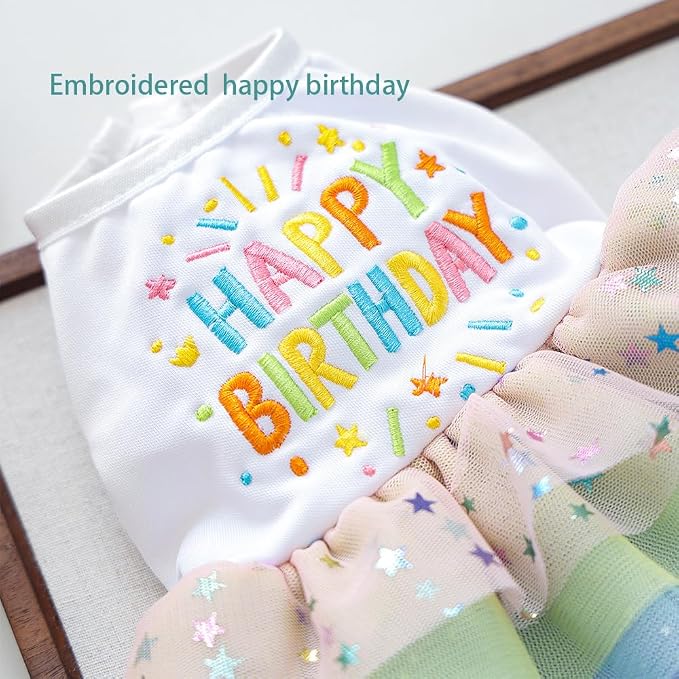 Dog Birthday Outfit Girl Puppy Princess Tutu Dress for Small Dogs Pet Birthday Cake Dresses Cat Birdhay Decoration Haliday Pet Apparel (Coloful, Medium)