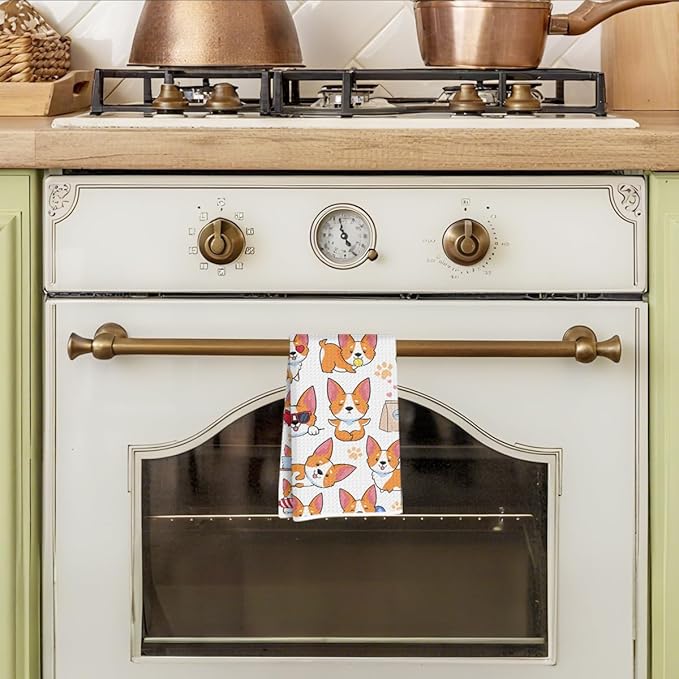Hanamiya Na Cute Corgi Kitchen Towels 24x14 Inch, Corgis Decorative Reusable Dish Towels for Kitchen Bathroom Decor, Waffle Weave Hand Cloth Tea Towel, Corgi Gifts Gifts for Women Friend