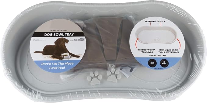 Dog Bowl Stand - 8.5-Inch-Tall Feeding Tray for Dogs and Cats - Dog Bowl Stands for Large Dogs with Splash Guard and Non-Skid Feet by Petmaker (Brown)