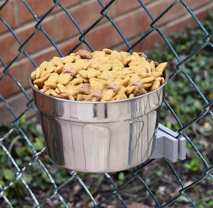 Lixit® Stainless Steel Kennel Food or Water Bowl - Non Spill Hanging Removable Crate Bowls - Carrier Cage Dish for Dogs or Cats for Feeding and Drinking (Stainless Steel, 10 Ounce (Pack of 2))