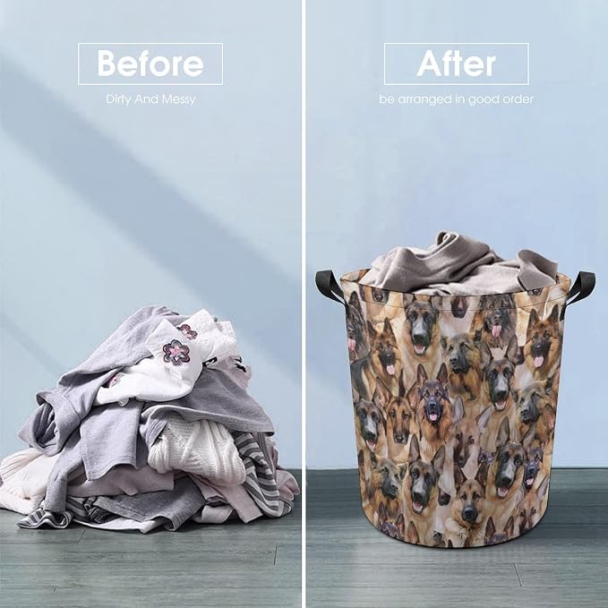 German Shepherd Lover Gifts, Laundry Hamper With Handles for Dog Mom, German Shepherd Laundry Basket, Waterproof Clothes Storage Bucket for Bedroom Bathroom
