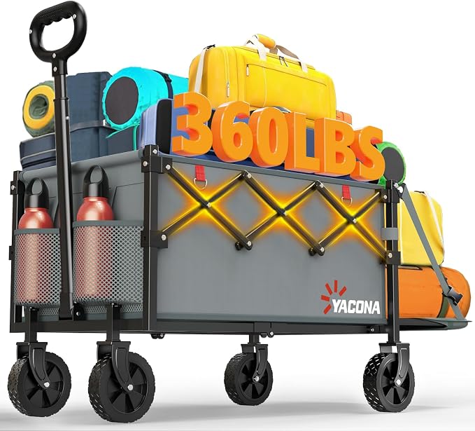Yozoia Wagons Carts Foldable, 120L Collapsible Wagon Cart with Wheels,Grey | Foldable, Lightweight, Portable, Simple Installation, for Camping Shopping Beach Garden Sports