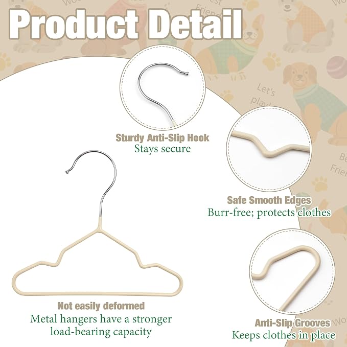 24 Pcs Dog Clothes Hangers 7.24 Inch Beige Metal Pet Clothes Hangers, Cat Clothing Hangers, Pet Clothing Holders Coat Hangers for Small Pet Such as Dog & Cat Costumes