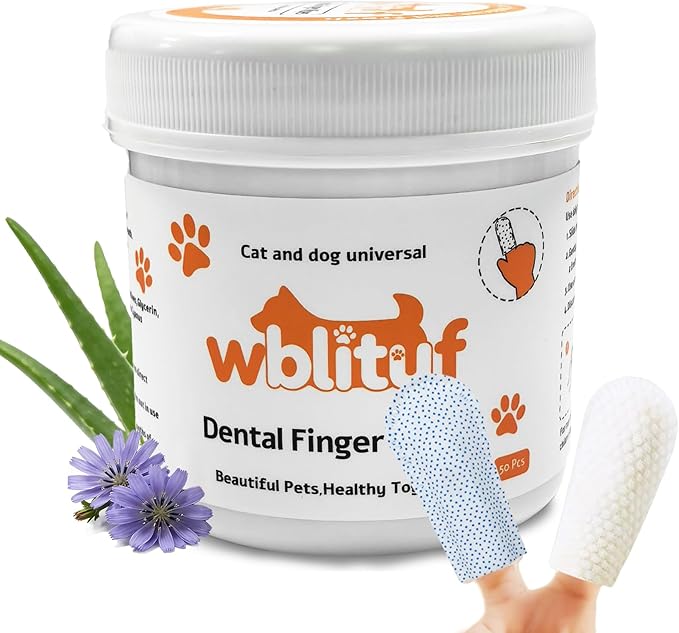 Dog Dental Wipes and Dog Teeth Cleaning Wipes, Puppy Tooth Brushing Kit Alternative for Dental Wipes for Dogs Teeth and Cat Tooth Brush Use, Non Woven Lick Safe No Rinse, 50 Count