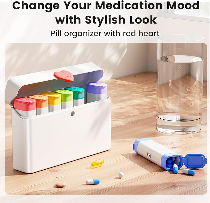 Daviky Weekly Pill Organizer 2 Times a Day, 7 Day AM PM Travel Pill Box | 14 compartments for 7-day AM PM use, compact and travel-friendly, with clear labels and secure storage for pills and vitamins