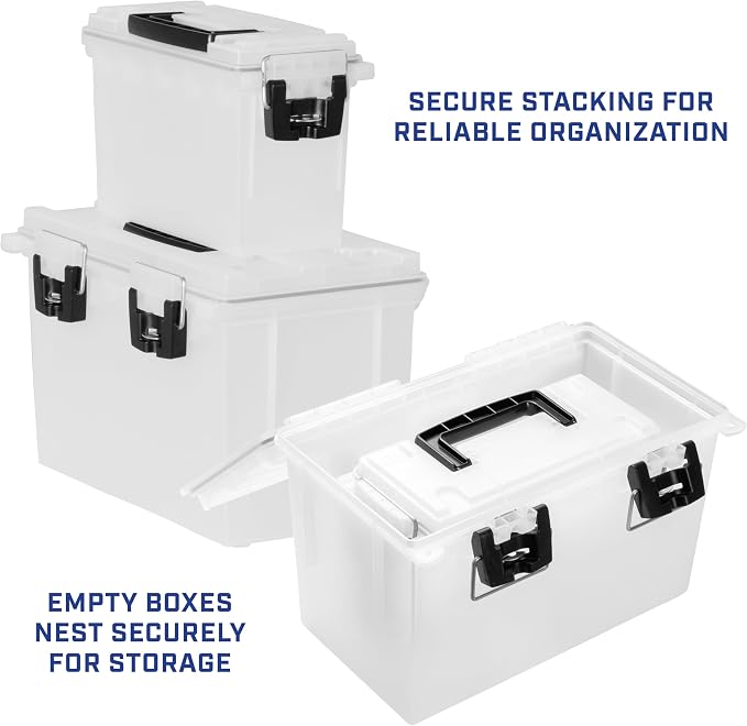 Sheffield Ammo Box Made in USA, Stackable Lockable Ammo Storage Box, Frost | XL & Standard Lockable Storage Box, Water & Dust Resistant Dry Box, Secures Hunting Gear, Gun Accessories, Supplies, Bullets