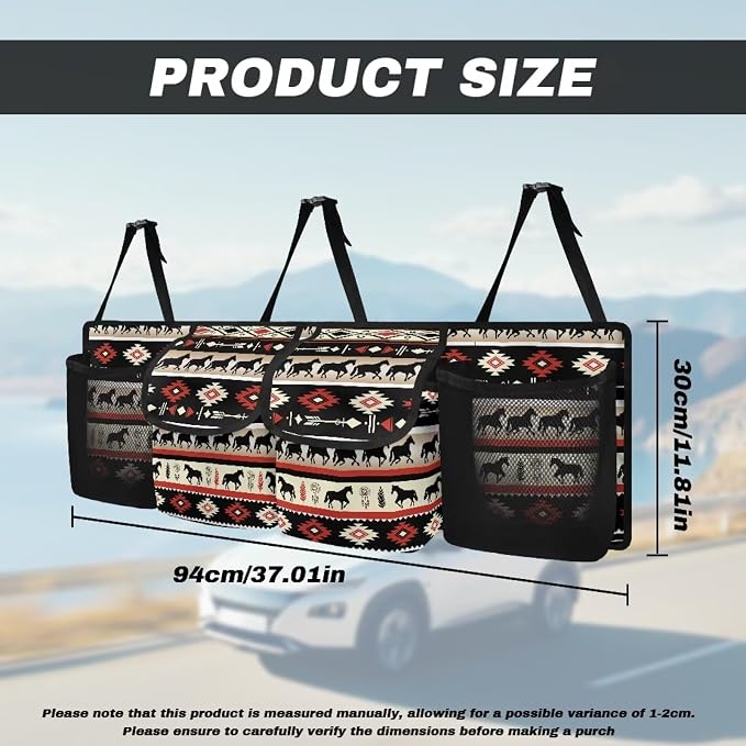Dreaweet Southwestern Tribal Horse Hanging Trunk Organizer for SUV Car Minivan Foldable Car Trunk Organizer Back Seat Hanging with 4 Pockets