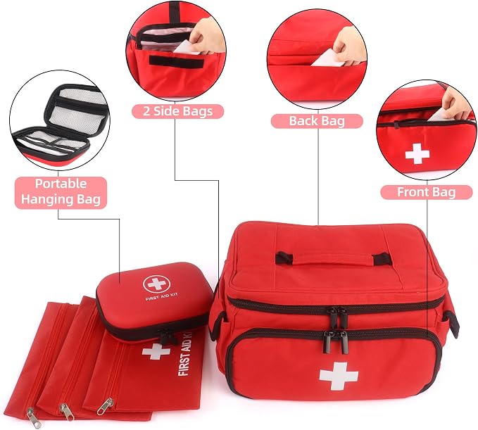 First Aid Bag Empty, 5-Set with Large Medical Organizer, 3 Portable Pouches & Hanging Bag for Home Car Travel Camping Office School Outdoor Adventure Medical Supplies,Pet First Aid Kits (Red)