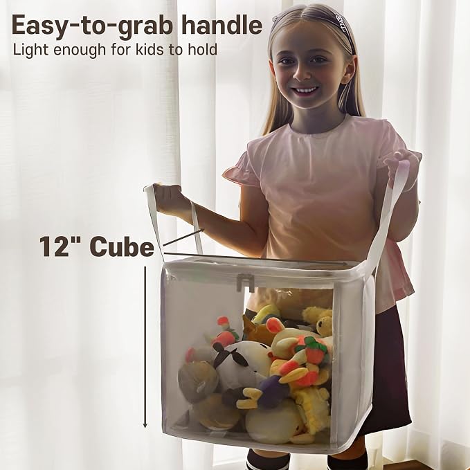 holay 2 Pack Clear Storage Cubes with Lids, 12 Inch Toy Organizer Bins | Transparent lid & sides; reinforced carry handles; folds flat; holds toys, clothes, books; fits cube shelves