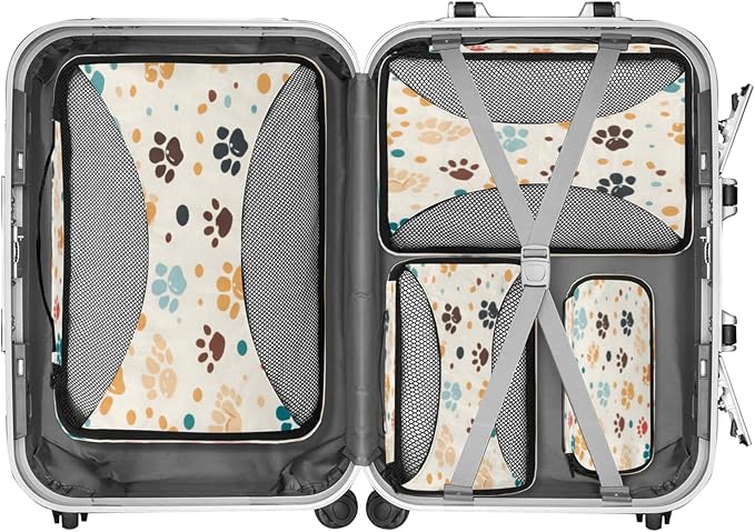 4 Set Packing Cubes for Travel, Cat Paw Print Packing Cubes for Women, Travel Luggage Packing Organizers, Packing Cube Set, Dog Pet Paw Print