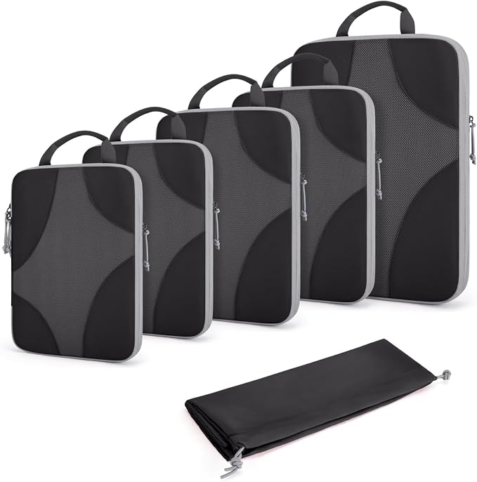 Bagsmart Compression Packing Cubes, Travel Bag Cruise Ship Essentials | Lightweight, Compressible Suitcase Organizer Set fit Standard Carry-On & Checked Luggage, 6 Set, 14 Set Washable Packing Bags