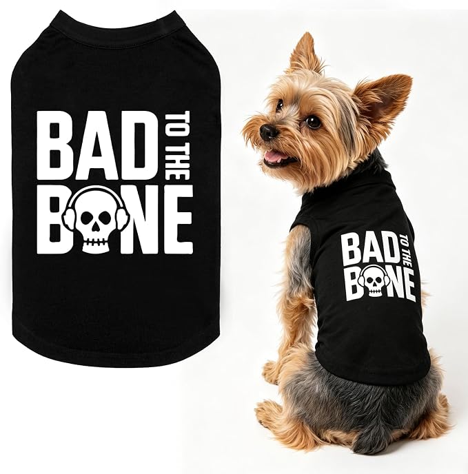 BINGPET Bad to The Bone Dog Shirts,Soft Cotton Puppy Tshirt,Breathable Lightweight Dog Costumes Tank Top Vest,Machine Washable Stretchy Clothes for Small Medium Large Dogs Boy Girl (XS)