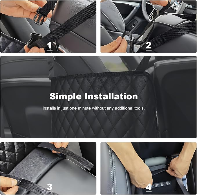 Car Net Pocket Handbag Holder, Large Capacity PU Leather Auto Purse Holder Storage Bag for Front Seats, Driver Storage Netting Pouch Barrier of Backseat Pet, Car Accessories (Regular)