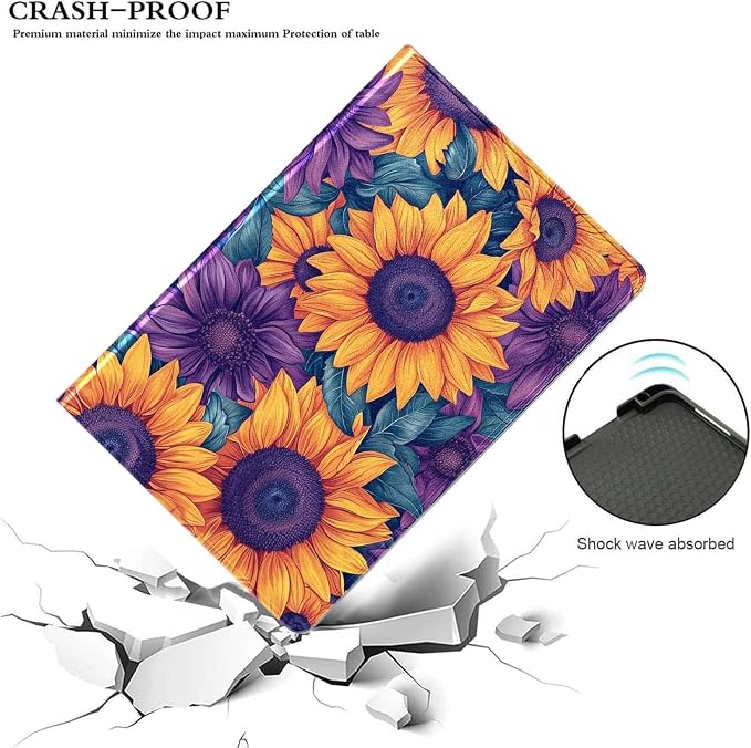 for Samsung Galaxy Tab S9 11" 2023(SM-X710/X716B/X718U) Tablet Case,Premium Leather Folio Stand Auto Wake/Sleep,Multiple Viewing Stand,Yellow Sunflower