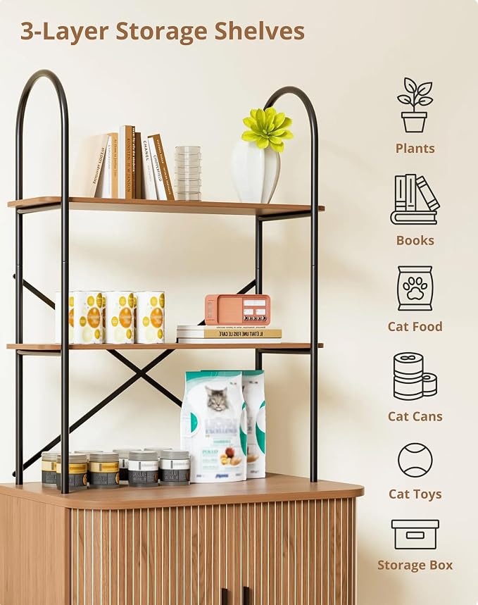 Cat Litter Box Enclosure Furniture,Hidden Litter Box Furniture Fit Most of Litter Boxes,Cat Washroom Cabinet and Pet House with Metal Frame for Living Room