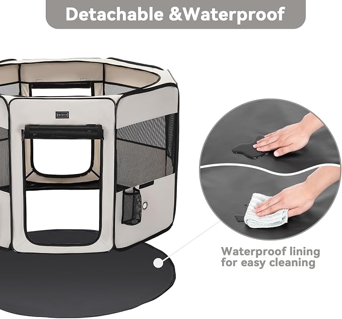 PETSFIT 45.5" Dog Playpen with Dual Zipper Doors –Sturdy Foldable Pet Playpen for Large & Medium Dogs with Removable Mesh Top and Leakproof Bottom