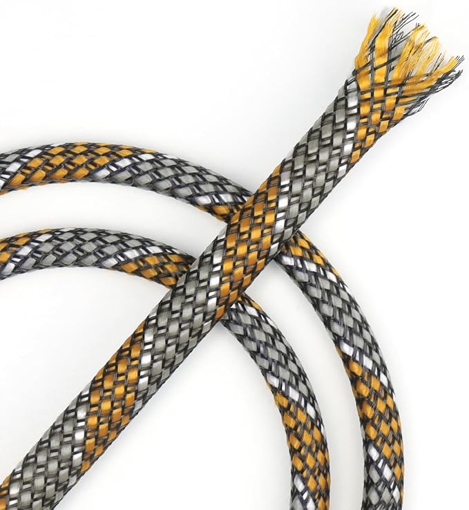 New Braid Sleeve,PP Cotton PET Braided Sleeve Tube Soft Wire Wrap Insulated Cable Protection Line Harness Sheath Daily Household Wire Management (Orange White Grey, 12mm (15/32")-19ft)