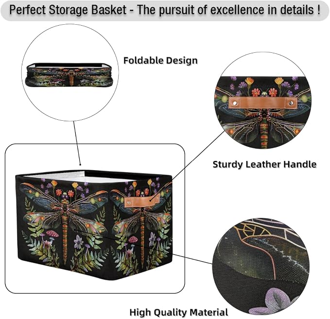 Pardick Basket Storage Bins Animal Dragonfly Rectangle Cube Basket Box Kids Girls Boys Toys Organizer Beaket Decor Foldable with Handle for Living Room Bedroom Closet Nursery Office Shelf Gifts