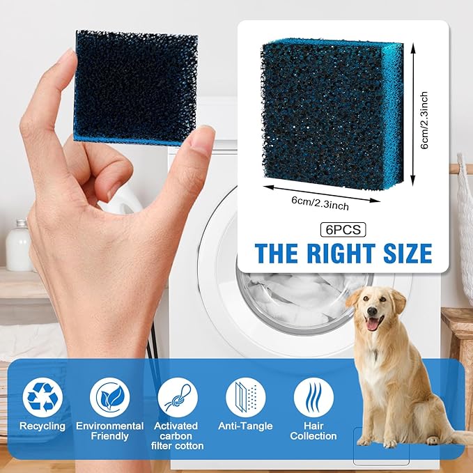 Ultra-Adhesive Pet Hair Catcher for Washing Machine, Reusable & Eco-Friendly Cat & Dog Hair Remover for Laundry, Lint & Fur Remover, Laundry Pet Hair Catcher, Safe for All Fabrics (6PCS)