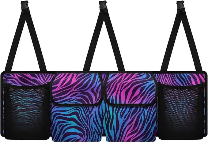 Dreaweet Purple and Blue Zebra Print Car Trunk Organizer for Sedan Collapsible Backseat Trunk Organizer Large Capacity Storage Bag with 4 Pocket,Car Organizers and Storage Trunk for SUV Truck Van