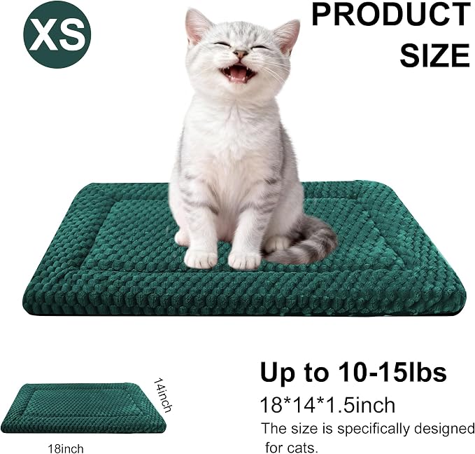 Dog Bed Mat - Dog Crate Pad - Reversible Mat for Pet Comfort - Soft Bed Crate Pads for All Seasons - Durable, Machine Washable Mat for Crates, Travel, and Home (Dark Green, 18" L*14" W*1.5" Th)