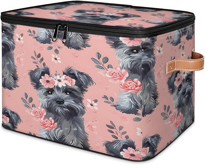 Cute Dogs Flower Storage Box with Zipper Lid
