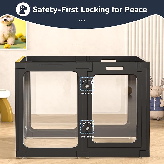 Jalove 24" H Acrylic Dog Playpen Indoor,Relieves Pet Anxiety | Ideal for Small Dogs, 8 PCS Plastic Puppy Playpen with Door, Clear PlayPen for Dog Rabbit, Easy Assemble Pen, Black