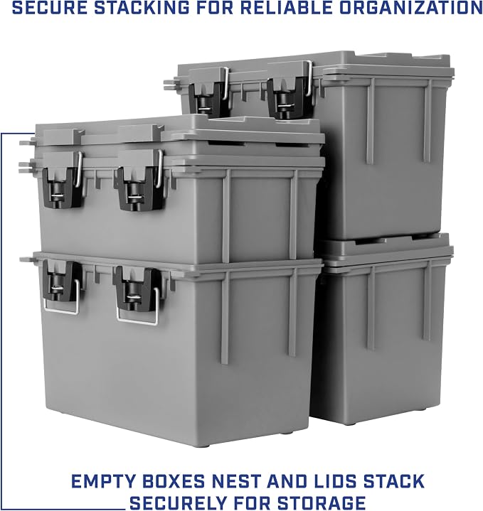 Sheffield 12775 XL Storage Bins With Lids, 2-Pack Stackable Storage Bins, Made in USA, Lockable and Water-Resistant Containers with Lids, Plastic Containers for Home, Classroom, and Dorm | 2 Pack Lockable Storage Box, Water and Dust Resistant Dry Box, ...