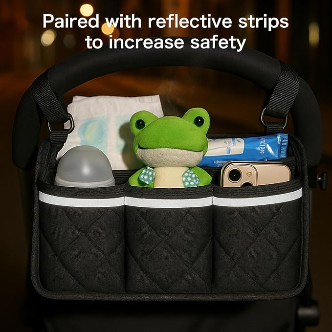 Stroller Caddy Stroller Organizer With Cup Holder, Non Slip Straps Stroller Bag for Phone, Pet Stroller Accessories,Universal Stroller Organizer,Fits Single & Double Strollers