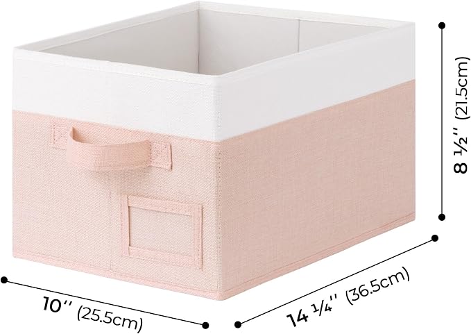 GRANNY SAYS Closet Storage Bins with Label, Pink&Ivory, Medium, 3-Pack | Fabric Storage Bins for Shelves, Closet Storage Boxs, Clothing Storage and Organization, Decorative Storage Bins