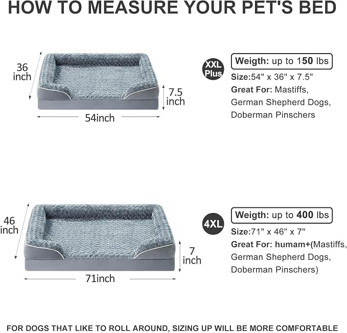 WNPETHOME Orthopedic Washable Human Dog Bed for Adult & Dog Cozy Sleep | Human Size Waterproof Big Soft Dog Couch Sofa Bed for Dogs & Adult Relax with Removable Cover Pet Bed Grey 61x43 Inch